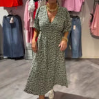 🏖️LETZTER TAG DES AUSVERKAUFS: 55 % RABATT!!🎀🌸Damenkleid mit V-Ausschnitt und Druck