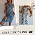🌷❤️‍🔥Bedrucktes Kleid mit Rundhalsausschnitt aus Baumwolle und Leinen für Frauen