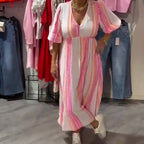 🏖️LETZTER TAG DES AUSVERKAUFS: 55 % RABATT!!🎀🌸Damenkleid mit V-Ausschnitt und Druck