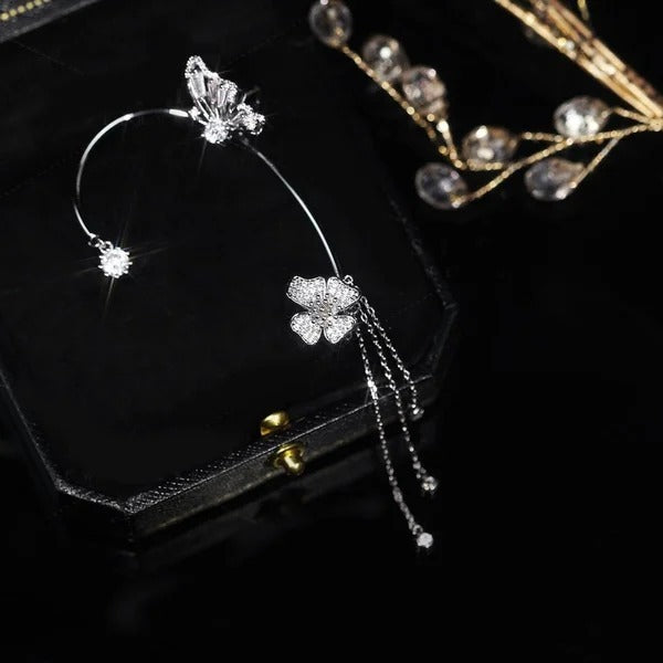 💕Valentinstags Special - 50% Rabatt💕Schlichte Ohrclips mit Schmetterlings- und Blumenmotiv & Quasten – Elegant & bequem. ohne Ohrloch 🌸🦋