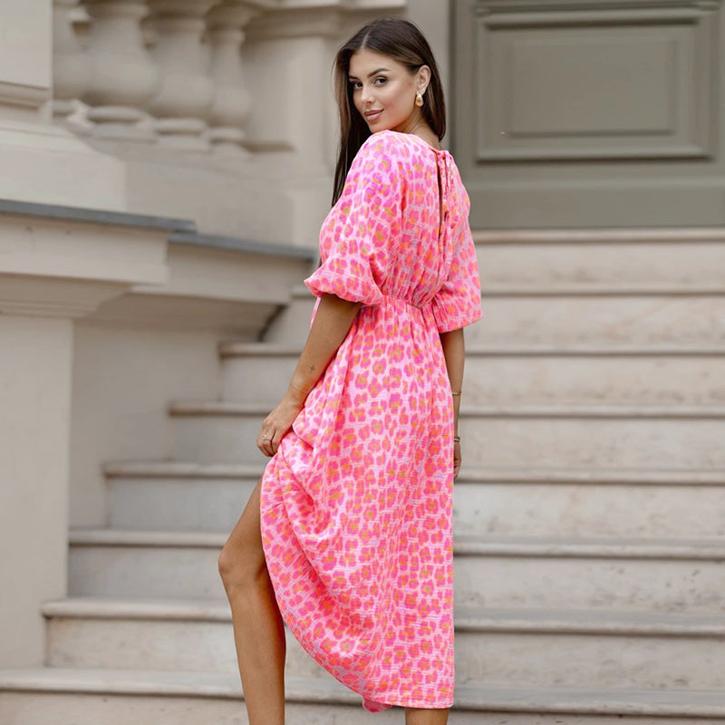 🏖️LETZTER TAG DES AUSVERKAUFS: 55 % RABATT!!🎀🌸Damenkleid mit V-Ausschnitt und Druck