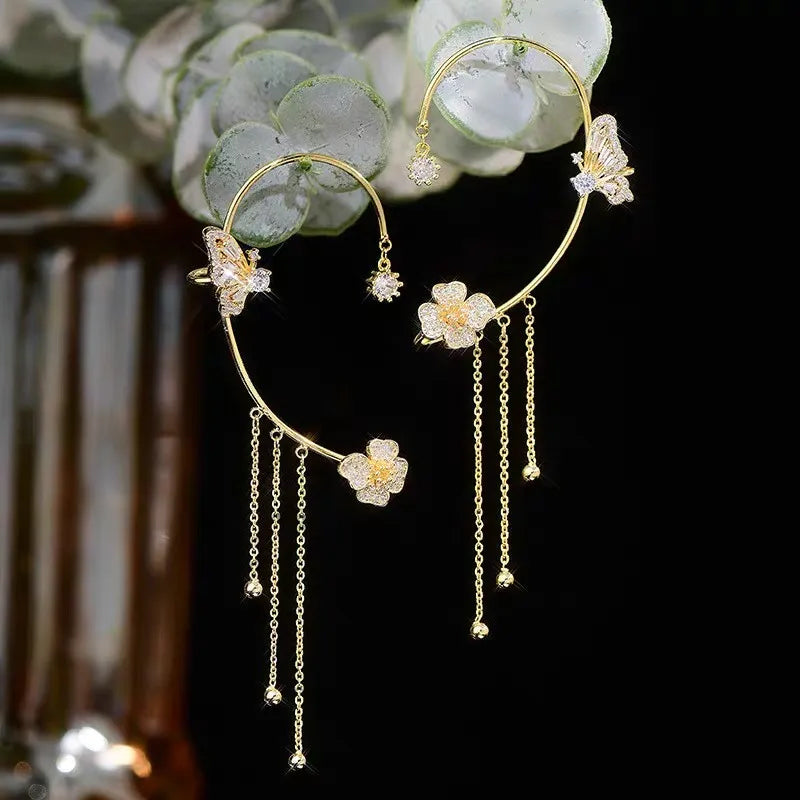 💕Valentinstags Special - 50% Rabatt💕Schlichte Ohrclips mit Schmetterlings- und Blumenmotiv & Quasten – Elegant & bequem. ohne Ohrloch 🌸🦋