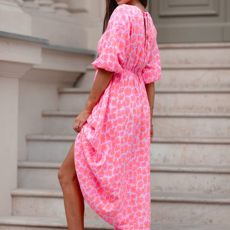 🏖️LETZTER TAG DES AUSVERKAUFS: 55 % RABATT!!🎀🌸Damenkleid mit V-Ausschnitt und Druck