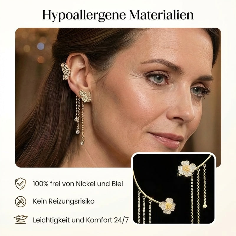 💕Valentinstags Special - 50% Rabatt💕Schlichte Ohrclips mit Schmetterlings- und Blumenmotiv & Quasten – Elegant & bequem. ohne Ohrloch 🌸🦋