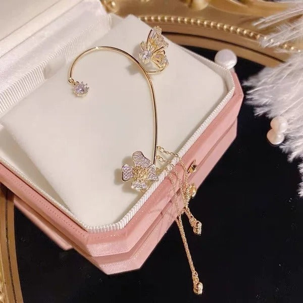 💕Valentinstags Special - 50% Rabatt💕Schlichte Ohrclips mit Schmetterlings- und Blumenmotiv & Quasten – Elegant & bequem. ohne Ohrloch 🌸🦋