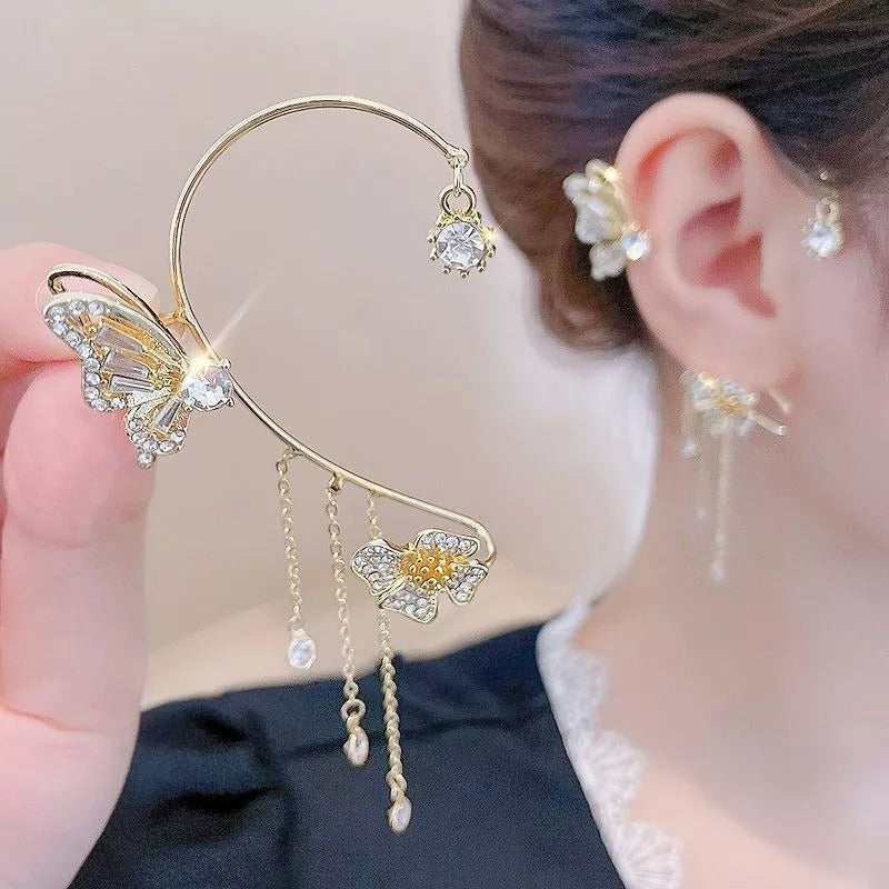 💕Valentinstags Special - 50% Rabatt💕Schlichte Ohrclips mit Schmetterlings- und Blumenmotiv & Quasten – Elegant & bequem. ohne Ohrloch 🌸🦋