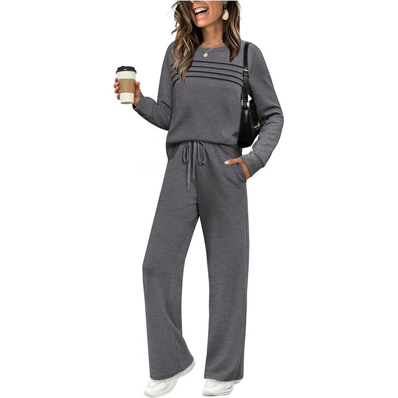 📢📢60 % Rabatt!! ⏰Set für Damen mit Rundhals-Top und Kordelzughose🔥