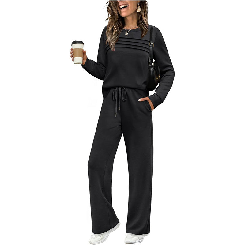 📢📢60 % Rabatt!! ⏰Set für Damen mit Rundhals-Top und Kordelzughose🔥
