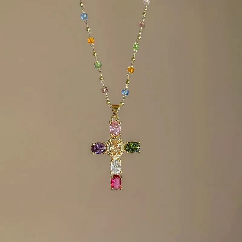 👛 JETZT 50 % RABATT! 💖 Bunte Strass-Kreuz-Anhänger-Halsketten