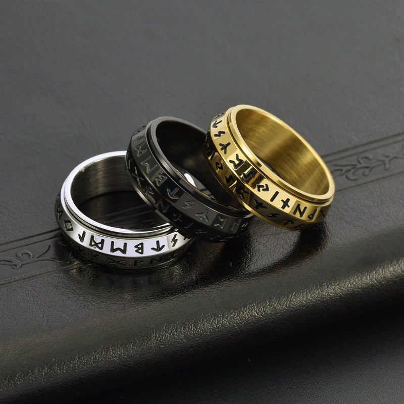 ✨🎅Weihnachtsangebote – Nur für kurze Zeit!⏰Titanium Steel Viking Rune Rotating Ring