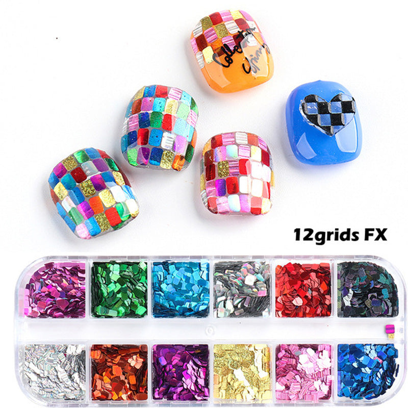 ✨JETZT 50 % RABATT! 🔥12-teiliges quadratisches Glitzer-Nagelkunst-Pailletten-Set🎉