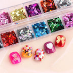 ✨JETZT 50 % RABATT! 🔥12-teiliges quadratisches Glitzer-Nagelkunst-Pailletten-Set🎉