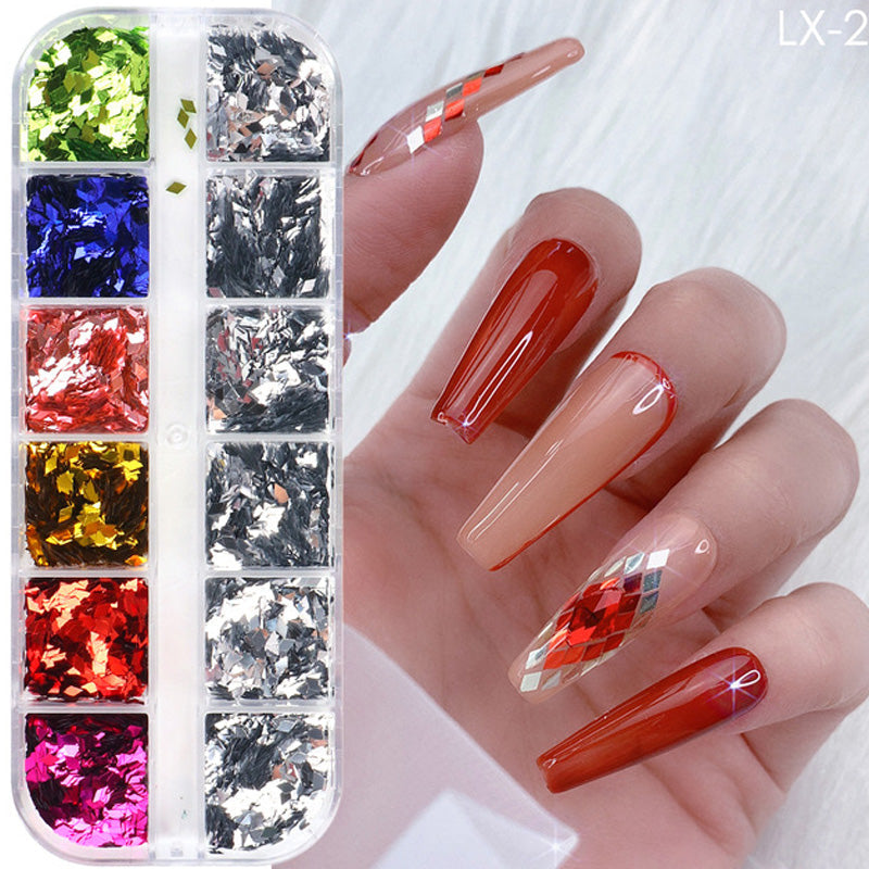 ✨JETZT 50 % RABATT! 🔥12-teiliges quadratisches Glitzer-Nagelkunst-Pailletten-Set🎉