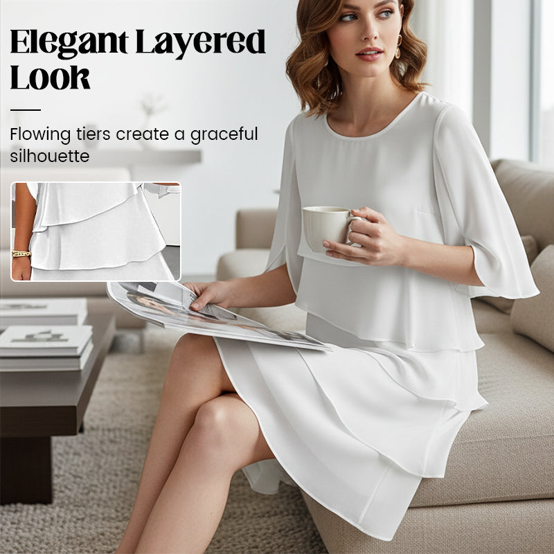 👗 Damen Kleid – Rundhals. Kaskaden-Rüschen & mehrlagig – Elegant & schmeichelhaft für Sommer & Anlässe✨