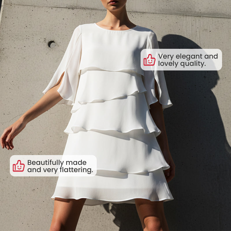 👗 Damen Kleid – Rundhals. Kaskaden-Rüschen & mehrlagig – Elegant & schmeichelhaft für Sommer & Anlässe✨
