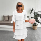 👗 Damen Kleid – Rundhals. Kaskaden-Rüschen & mehrlagig – Elegant & schmeichelhaft für Sommer & Anlässe✨