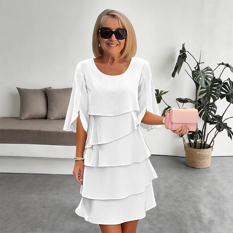 👗 Damen Kleid – Rundhals. Kaskaden-Rüschen & mehrlagig – Elegant & schmeichelhaft für Sommer & Anlässe✨