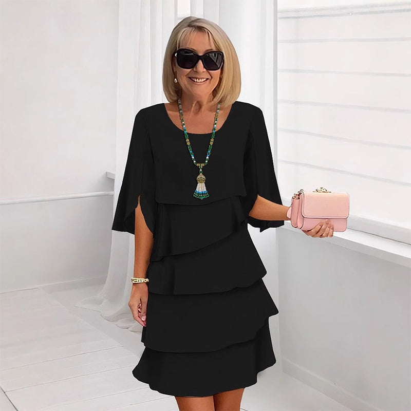 👗 Damen Kleid – Rundhals. Kaskaden-Rüschen & mehrlagig – Elegant & schmeichelhaft für Sommer & Anlässe✨