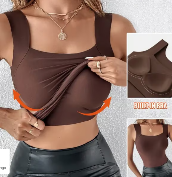 👚 50% RABATT! 🔥 Damen Thermo-Tanktop mit U-Ausschnitt – Integrierter BH. Nahtlos & Perfekt zum Unterziehen 🏃‍♀️