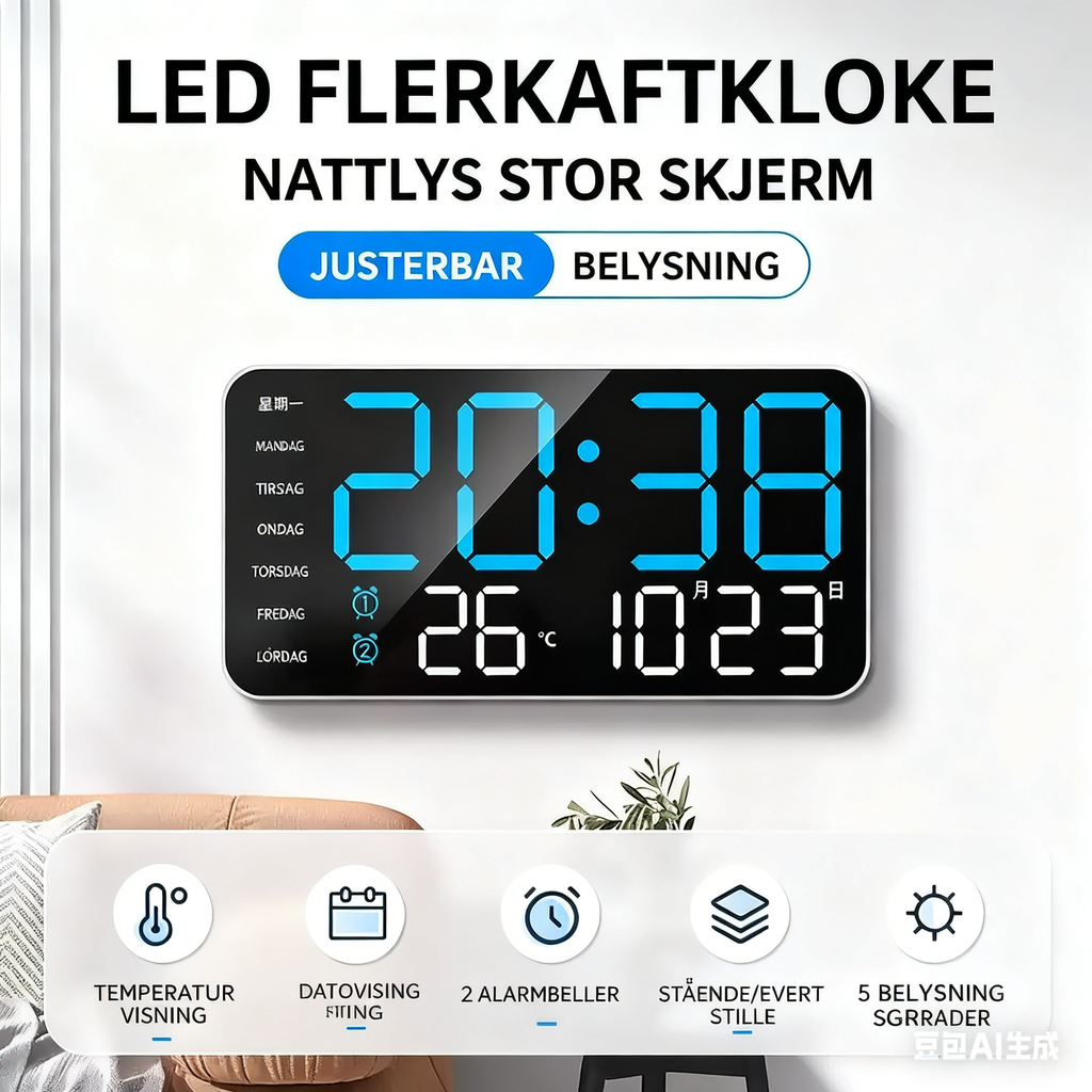 📢📢50 % RABATT !! ⏰Multifunktionale dekorative LED-Digital-Wanduhr .Die grenzenlose Digitaluhr für das moderne norwegische Zuhause