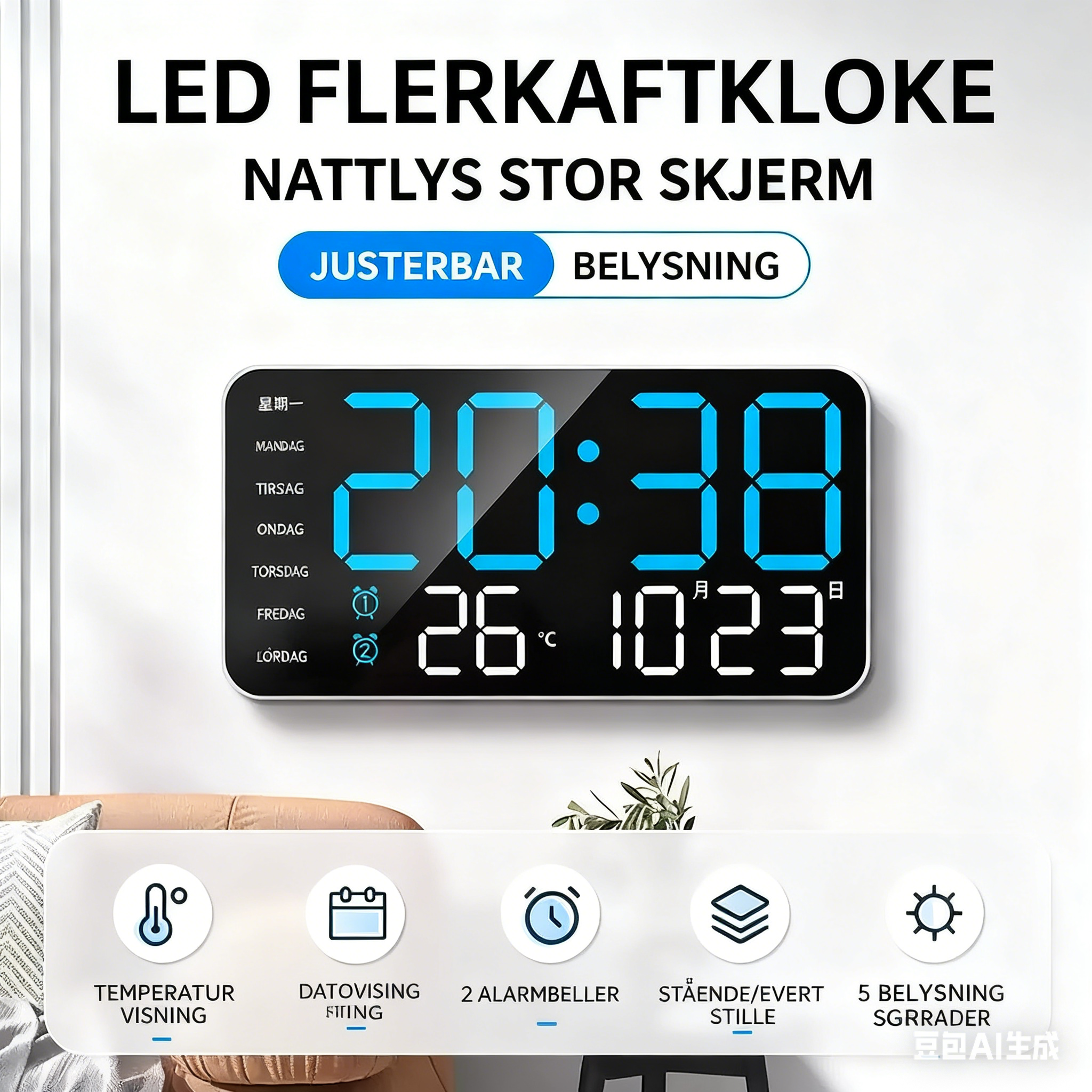 📢📢50 % RABATT !! ⏰Multifunktionale dekorative LED-Digital-Wanduhr .Die grenzenlose Digitaluhr für das moderne norwegische Zuhause