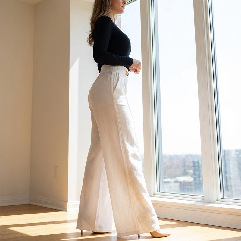 🔥Solange der Vorrat reicht 40 % Rabatt!🎉Damen-Hose mit hohem Bund. weitem Bein und Gürtelakzent💓
