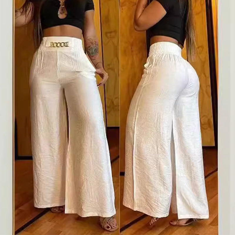🔥Solange der Vorrat reicht 40 % Rabatt!🎉Damen-Hose mit hohem Bund. weitem Bein und Gürtelakzent💓