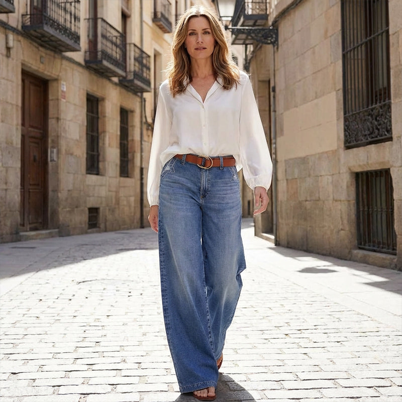 🔥Solange der Vorrat reicht 40 % Rabatt!🎉Damen-Vintage-Hochbund-Weitbeinjeans