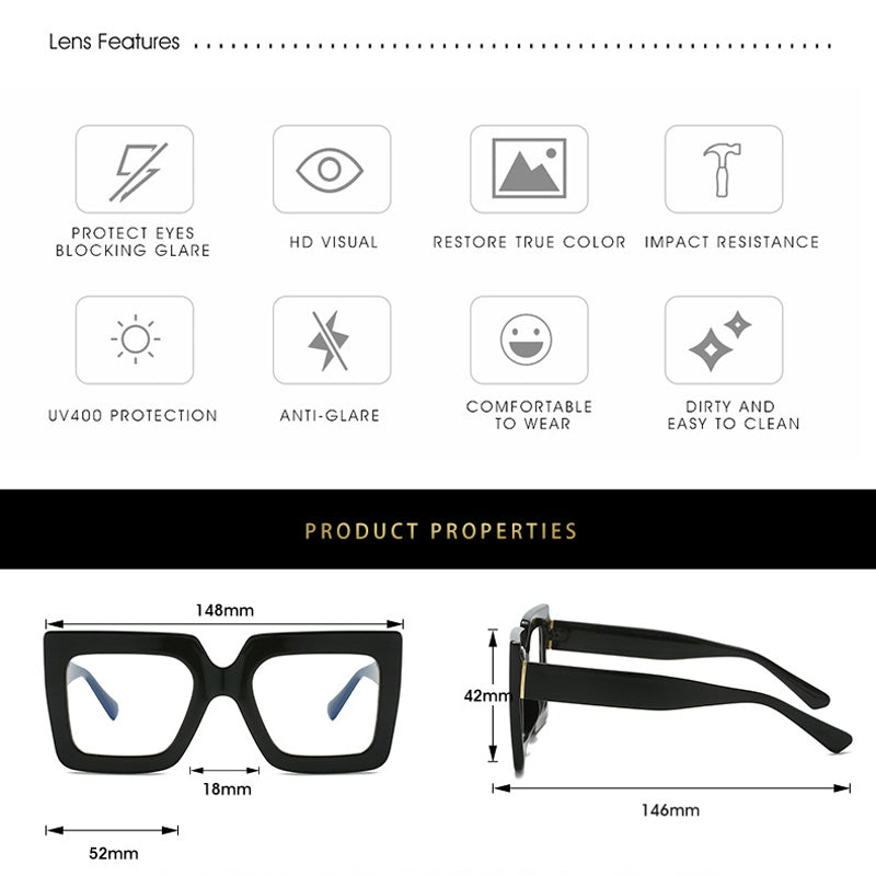 🔥Solange der Vorrat reicht 40 % Rabatt!🎉Schicke. übergroße. quadratische. lichtundurchlässige Brille in Blau