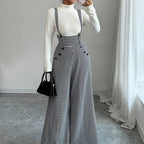 ✨🔥Klassische Damen-Hose mit hohem Bund. Hosenträgern und Hahnentrittmuster💞