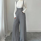 ✨🔥Klassische Damen-Hose mit hohem Bund. Hosenträgern und Hahnentrittmuster💞