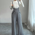 ✨🔥Klassische Damen-Hose mit hohem Bund. Hosenträgern und Hahnentrittmuster💞