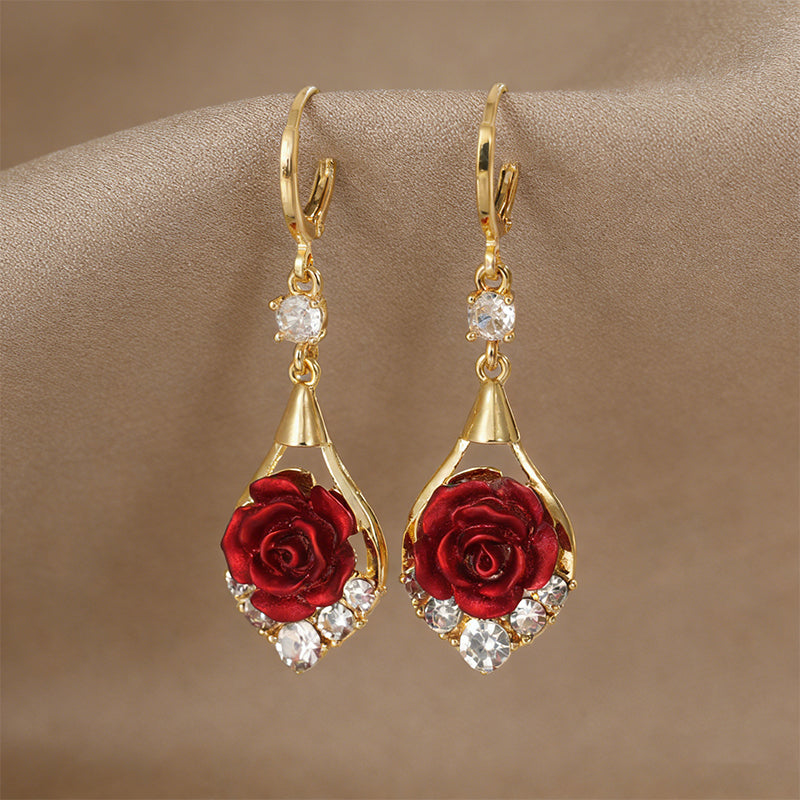 🔥Solange der Vorrat reicht 40 % Rabatt!🌹Elegante Ohrringe mit roten Rosen