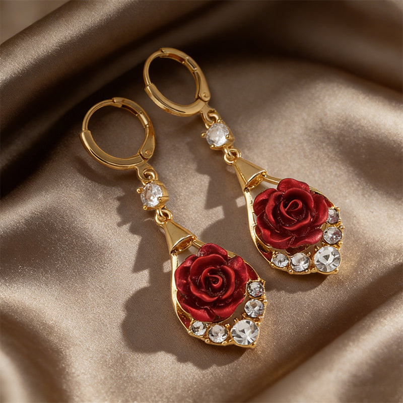 🔥Solange der Vorrat reicht 40 % Rabatt!🌹Elegante Ohrringe mit roten Rosen