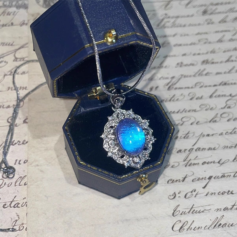 🔥Solange der Vorrat reicht 40 % Rabatt!🎉Elegante ovale blaue Halskette mit Anhänger
