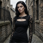 🔥Solange der Vorrat reicht 40 % Rabatt!🎉Damen-Sexy-Oberteil mit Cut-out und Spitzenärmeln