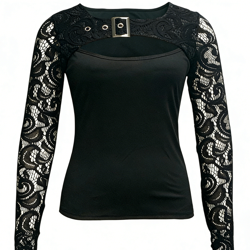 🔥Solange der Vorrat reicht 40 % Rabatt!🎉Damen-Sexy-Oberteil mit Cut-out und Spitzenärmeln