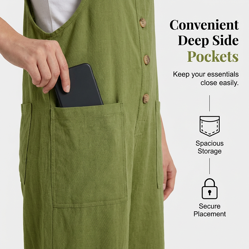 👖JETZT 50 % RABATT! 🌿 Lässige Damen-Latzhose mit Knopfleiste – Verstellbare Träger. atmungsaktives Material & bequeme Passform ✨