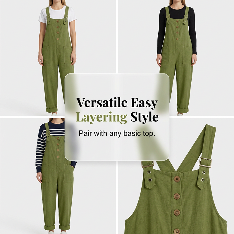 👖JETZT 50 % RABATT! 🌿 Lässige Damen-Latzhose mit Knopfleiste – Verstellbare Träger. atmungsaktives Material & bequeme Passform ✨