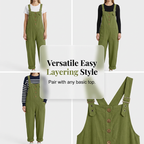 👖JETZT 50 % RABATT! 🌿 Lässige Damen-Latzhose mit Knopfleiste – Verstellbare Träger. atmungsaktives Material & bequeme Passform ✨