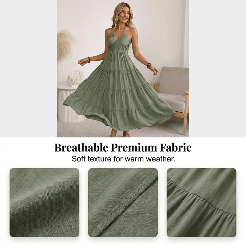 👗 50% RABATT! 🌴 Maxikleid für Damen mit Neckholder & Rückenfreiem Ausschnitt – Gestuft. Fließend & Im Resort-Stil Für Einen Eleganter Auftritt Im Urlaub 🌺