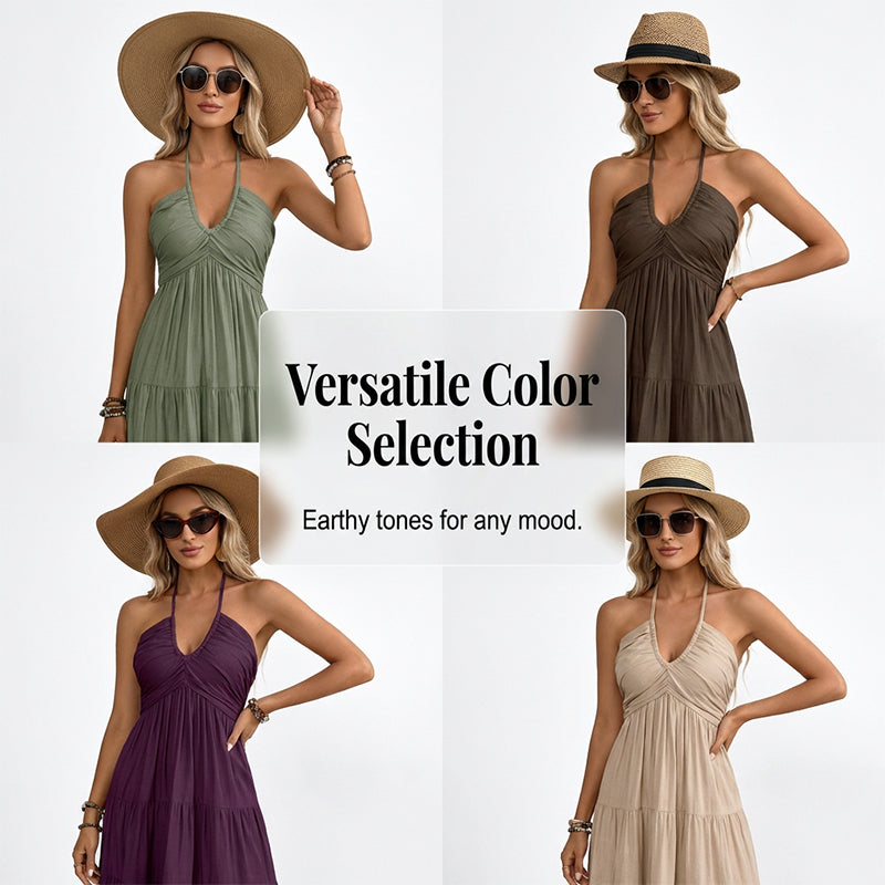 👗 50% RABATT! 🌴 Maxikleid für Damen mit Neckholder & Rückenfreiem Ausschnitt – Gestuft. Fließend & Im Resort-Stil Für Einen Eleganter Auftritt Im Urlaub 🌺