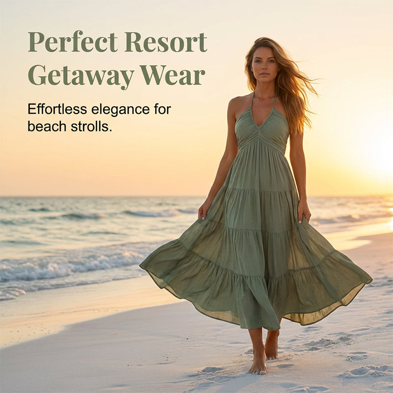 👗 50% RABATT! 🌴 Maxikleid für Damen mit Neckholder & Rückenfreiem Ausschnitt – Gestuft. Fließend & Im Resort-Stil Für Einen Eleganter Auftritt Im Urlaub 🌺