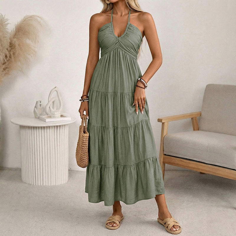 👗 50% RABATT! 🌴 Maxikleid für Damen mit Neckholder & Rückenfreiem Ausschnitt – Gestuft. Fließend & Im Resort-Stil Für Einen Eleganter Auftritt Im Urlaub 🌺