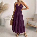 👗 50% RABATT! 🌴 Maxikleid für Damen mit Neckholder & Rückenfreiem Ausschnitt – Gestuft. Fließend & Im Resort-Stil Für Einen Eleganter Auftritt Im Urlaub 🌺