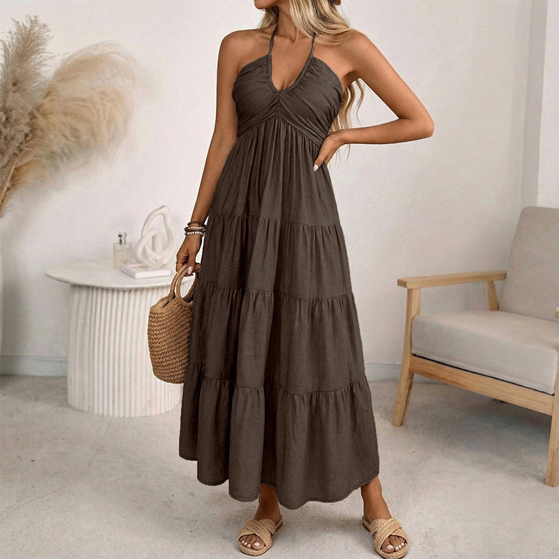 👗 50% RABATT! 🌴 Maxikleid für Damen mit Neckholder & Rückenfreiem Ausschnitt – Gestuft. Fließend & Im Resort-Stil Für Einen Eleganter Auftritt Im Urlaub 🌺